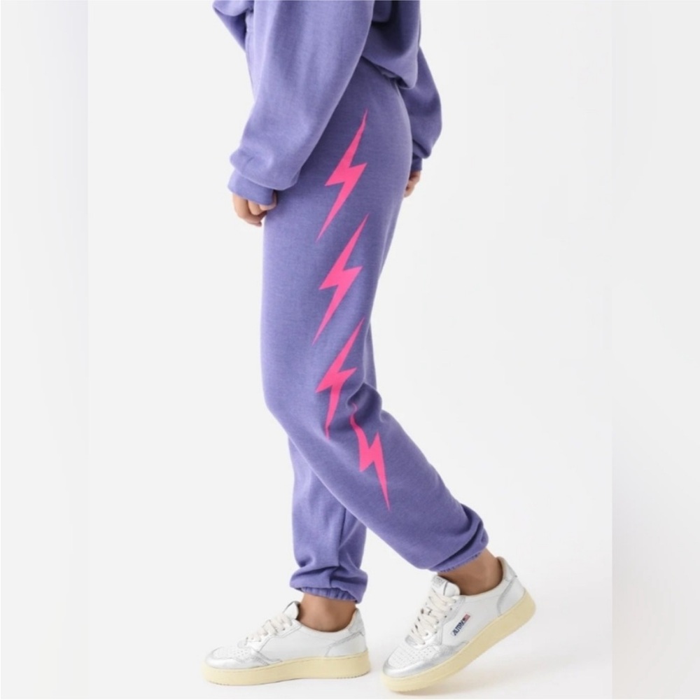 Aviator Nation Purple Sweatpants with Pink Lightning Bolt